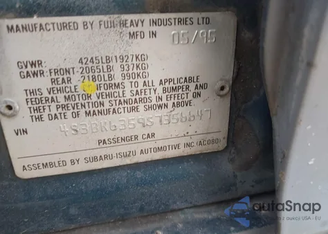 1995 Subaru Legacy L/Outback z USA, uszkodzony, nr VIN 4S3BK6359S7356647